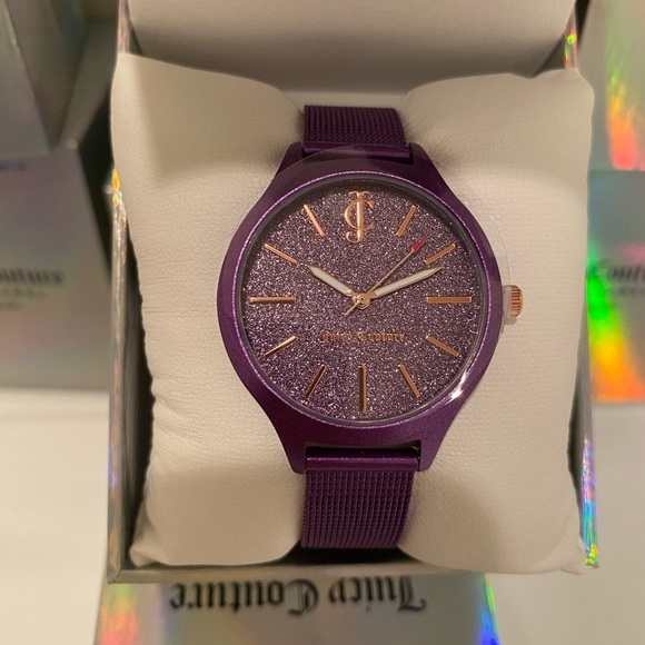 NWT JUICY COUTURE Y2K BLACK LABEL WATCH GLITTER AND PURPLE STRAP​​​​ - Picture 3 of 5